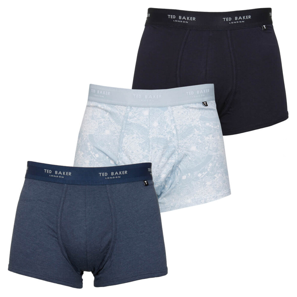 (M, Navy/Dark Denim/Blue Alatri) Ted Baker Mens Three Pack Cotton Trunk Breathable Boxer Briefs