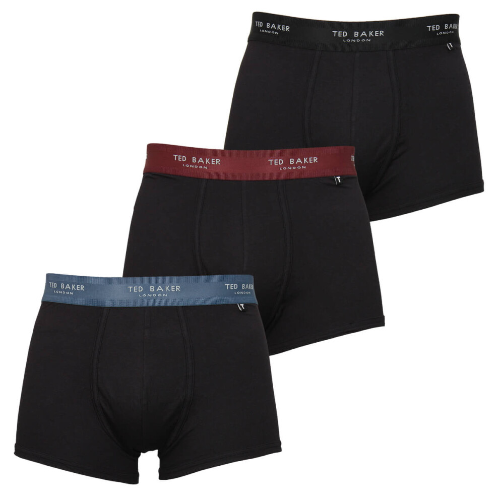 (L, Black/Black Radicchio/Black Real Teal) Ted Baker Mens Three Pack Cotton Trunk Breathable Boxer Briefs