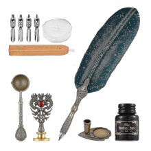Calligraphy Pen Ink Set And Wax Seal Kit Quill Pen And Ink Set Feather Pen Antique Calligraphy Dip Pen With 10 Replacement Nibs Vintage Gift Box