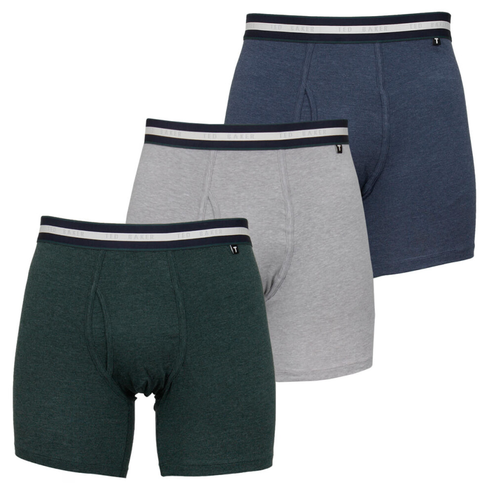 Ted Baker (M, Dark Denim/ Heather/Scarab) Mens Three Pack Cotton Stretch Breathable Boxer Briefs Grey