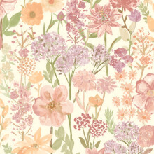 Grandeco Wildflowers Cream Wallpaper A61603 - Washable, 53cm x 10.05m Roll, Offset Pattern, 64cm Repeat
