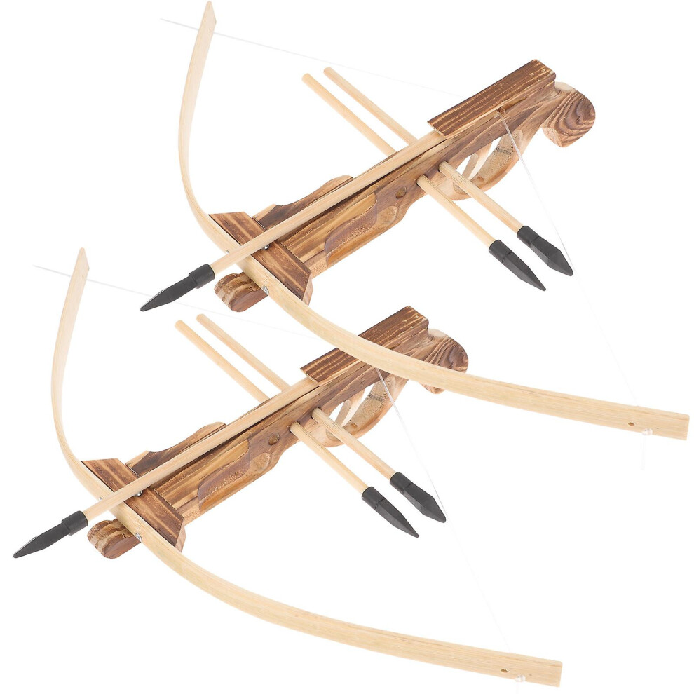 2 Sets Of Kids Crossbow Toy Wooden Crossbow Toy Children Bow Arrow Toy Outdoor Kids Crossbow