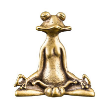 Vintage Brass Sitting Zen Frog Statue Sculpture Incense Holder Desk Ornament