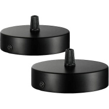 100 X 20mm Ceiling Canopy, Metal Junction Box, 1 Hole Round Shade - Ceiling Rose - Matte Black, All Lamps Fit (2 Pcs) -