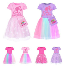 (A, 140) Barbie-pink Girls' Dress Star Rainbow Rainbow Lace Skirt And Crossbody Bag Set