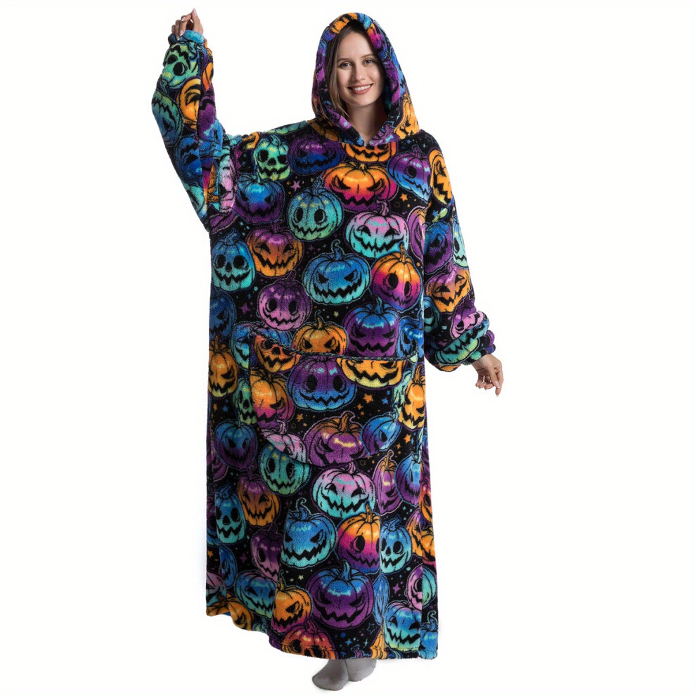 (Pumpkin) Ultra Soft Oversized Sherpa Fleece Hoodie Blanket for Women and Men