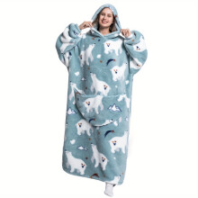 (Polar Bear) Ultra Soft Oversized Sherpa Fleece Hoodie Blanket for Women and Men
