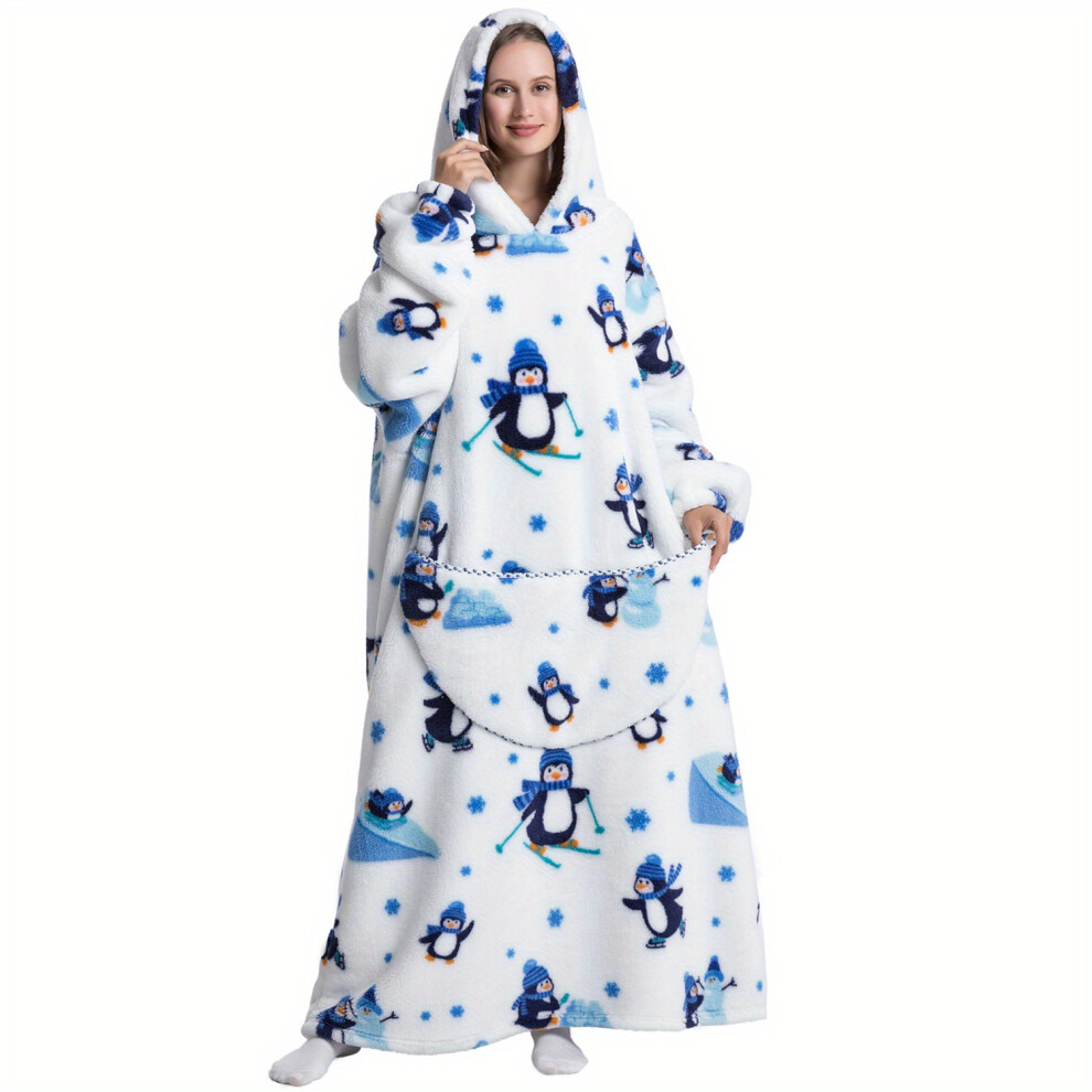 (Penguins) Ultra Soft Oversized Sherpa Fleece Hoodie Blanket for Women and Men