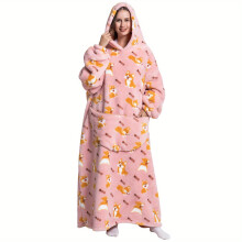 (Corgi) Ultra Soft Oversized Sherpa Fleece Hoodie Blanket for Women and Men