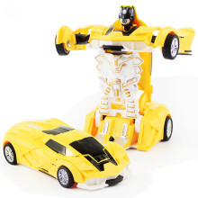 (Yellow) One-key Automatic Transform Robot Car Model Toy for Boys Children Plastic Funny
