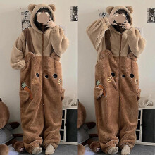 (M(Height 155-165CM), Yellow Bear) Adults Animal Onesies Bear Pajamas Set Women Men Winter Unisex Sleepwear Cartoon Flannel Pajamas Cosplay Anime Costumes Homewear