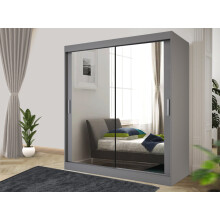 (120, Gray) LushBird Modern Sliding Wardrobe for bedroom| Space-Saving Bedroom Closet ,Multiple Sizes with Shelves & Hanging Rails  2 or 3 Sliding Doors