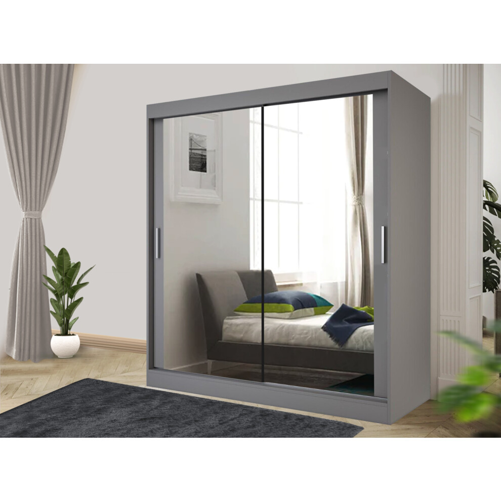 (120, Gray) LushBird Modern Sliding Wardrobe for bedroom| Space-Saving Bedroom Closet ,Multiple Sizes with Shelves & Hanging Rails  2 or 3 Sliding Doo-image-OPC-PDR6Y28-NEW