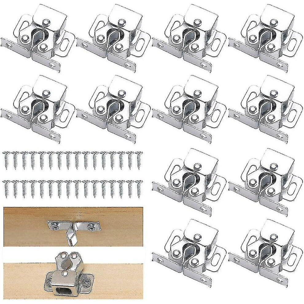 12 Pieces Cupboard Latch Cabinet Door, Roller Catches Latches, Cabinet Catches Latches, Durable Steel Cabinet Double Roller With Screws For Cupboards, 9353840622347