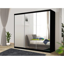 (250, Black) LushBird Modern Sliding Wardrobe for bedroom| Space-Saving Bedroom Closet ,Multiple Sizes with Shelves & Hanging Rails 2 or 3 Sliding Doors