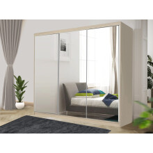(250, Oak) LushBird Modern Sliding Wardrobe for bedroom| Space-Saving Bedroom Closet ,Multiple Sizes with Shelves & Hanging Rails 2 or 3 Sliding Doors