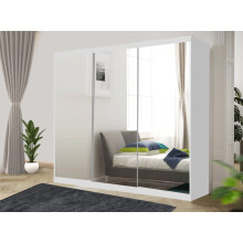 (250, White) LushBird Modern Sliding Wardrobe for bedroom| Space-Saving Bedroom Closet ,Multiple Sizes with Shelves & Hanging Rails 2 or 3 Sliding Doors