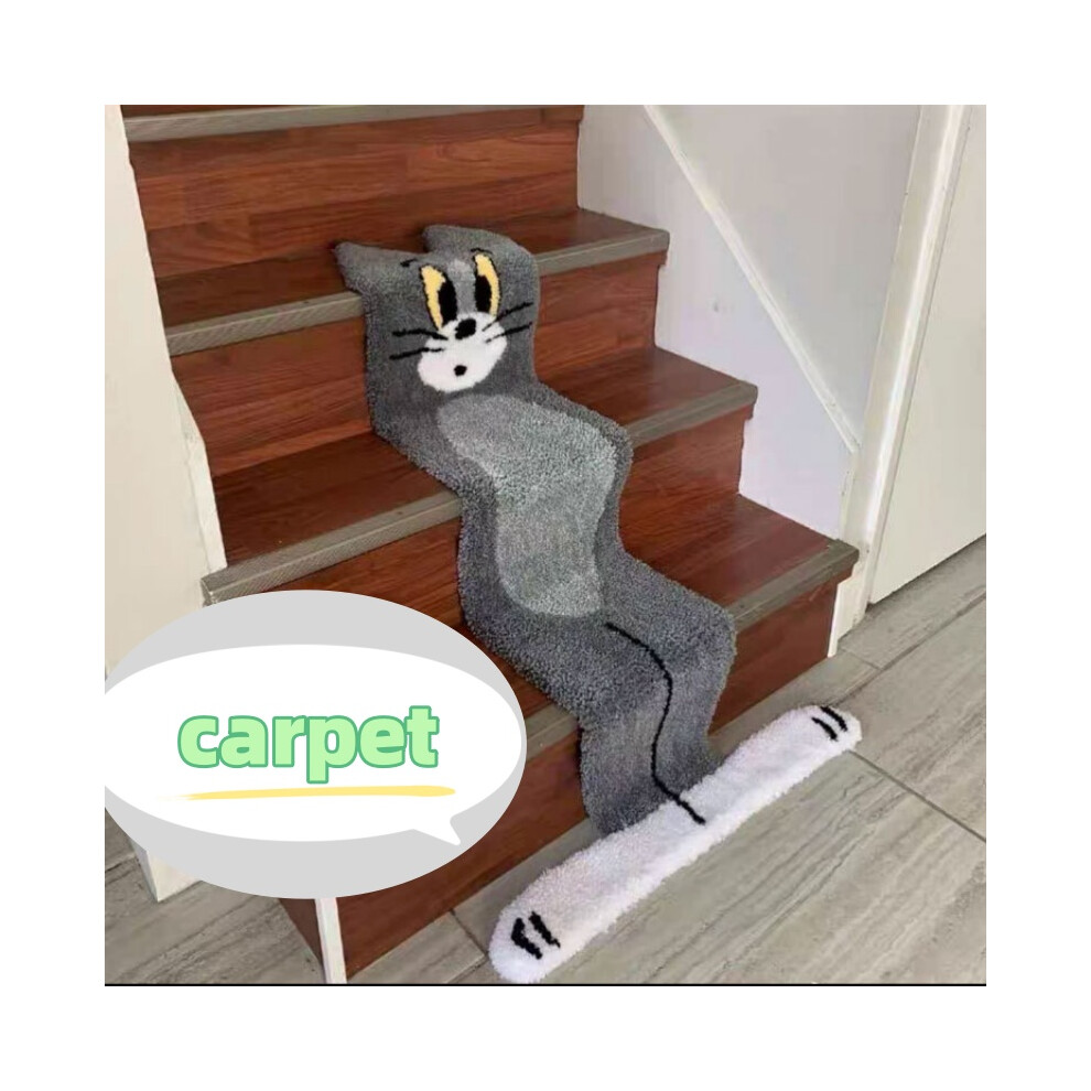 (60cm/23.62in) Tom Cat Pattern Carpet Plush Irregular Shape Bedside Bedroom Staircase Mats