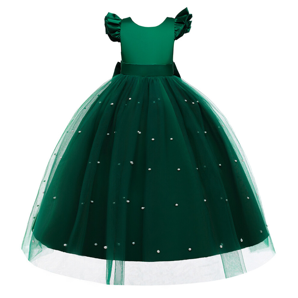 (Green, 9-10Years) Kids Girls pearl princess dress Party gown UK
