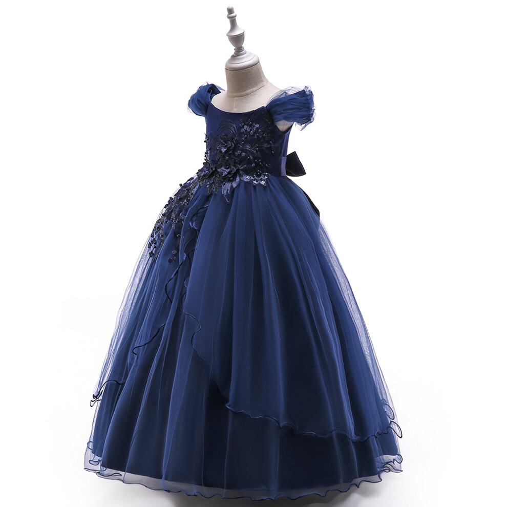 (Blue, 4-5Years) Kids Girls applique princess dress Party gown UK