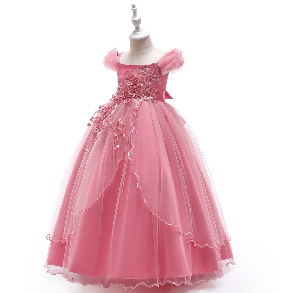 (Pink, 4-5Years) Kids Girls applique princess dress Party gown UK
