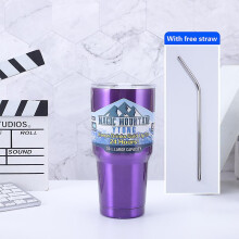 (Purple with Straw) Stylish Double Layer Vacuum Keep Drinks Cold Mug 30 Oz Stainless Steel Water Bottle Travel Mug Car Mug Summer Cold Drinks Mug
