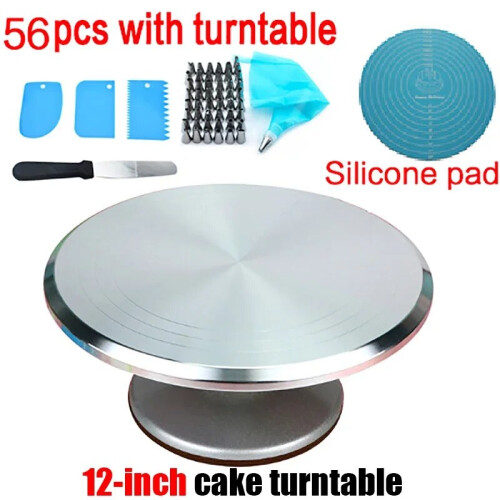 (H) 8-12inch Aluminum Alloy Turntable Decorating Scraper Set Rotating Cake Table Maker Tool