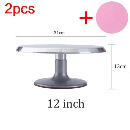 (F) 8-12inch Aluminum Alloy Turntable Decorating Scraper Set Rotating Cake Table Maker Tool