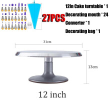 (L) 8-12inch Aluminum Alloy Turntable Decorating Scraper Set Rotating Cake Table Maker Tool