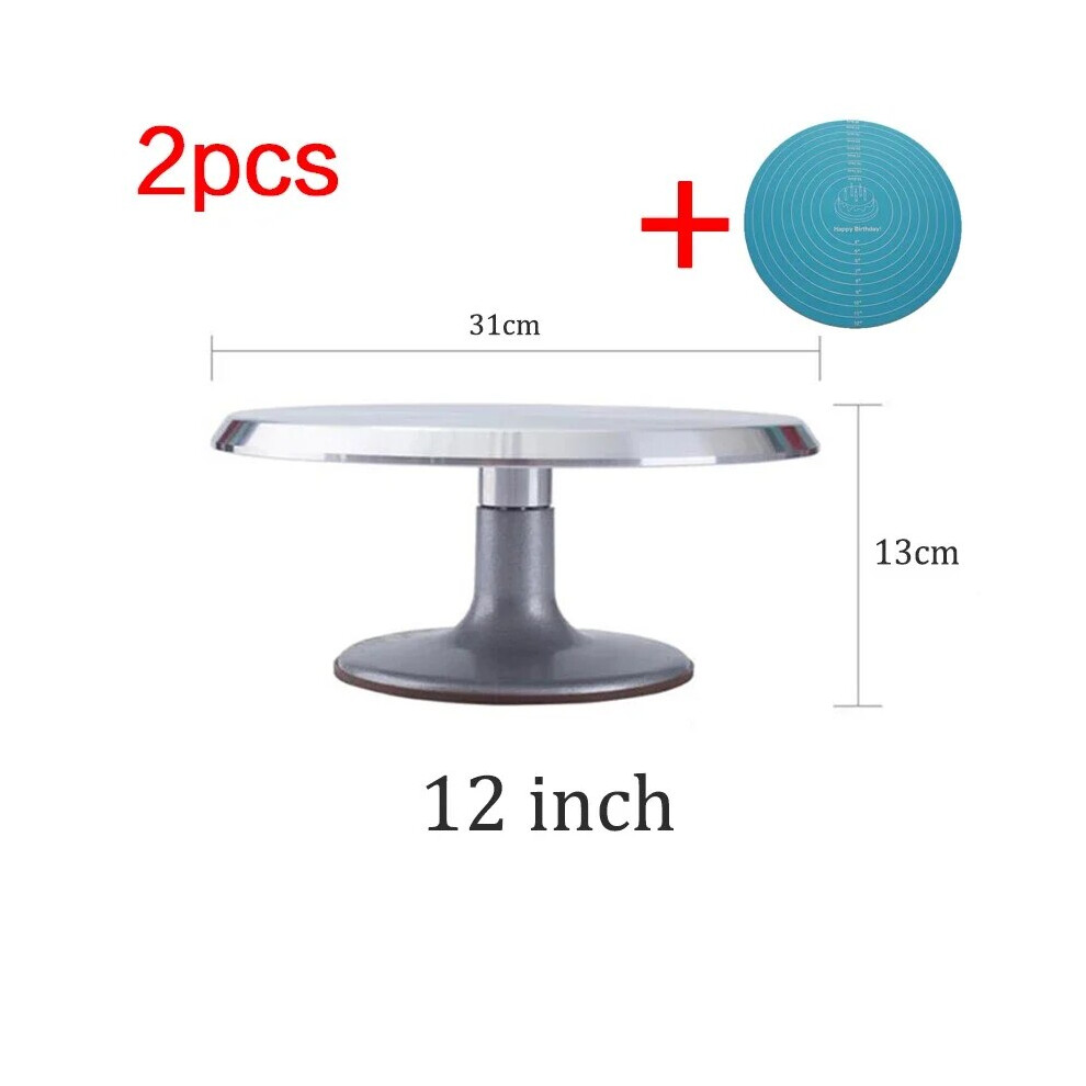 (G) 8-12inch Aluminum Alloy Turntable Decorating Scraper Set Rotating Cake Table Maker Tool