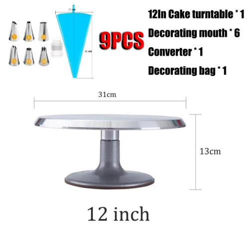 (J) 8-12inch Aluminum Alloy Turntable Decorating Scraper Set Rotating Cake Table Maker Tool