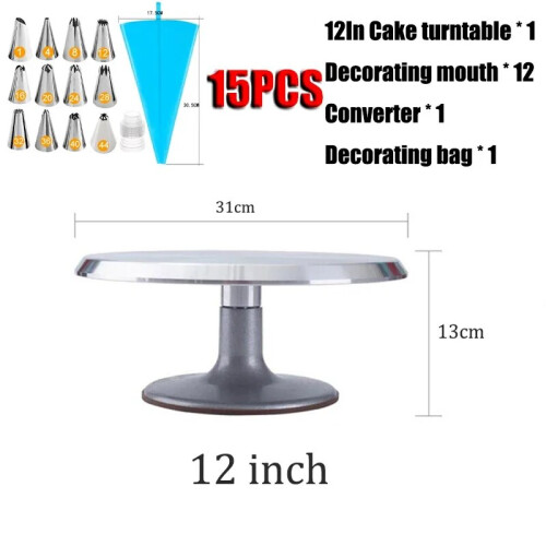 (K) 8-12inch Aluminum Alloy Turntable Decorating Scraper Set Rotating Cake Table Maker Tool