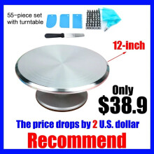 (E) 8-12inch Aluminum Alloy Turntable Decorating Scraper Set Rotating Cake Table Maker Tool