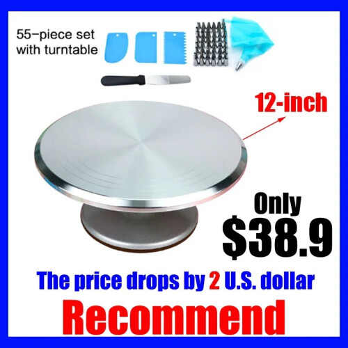 (E) 8-12inch Aluminum Alloy Turntable Decorating Scraper Set Rotating Cake Table Maker Tool