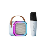 (Blue 1 to 1) K12 Dual Microphone Karaoke Bluetooth Speaker RGB Light Two 5W Speakers