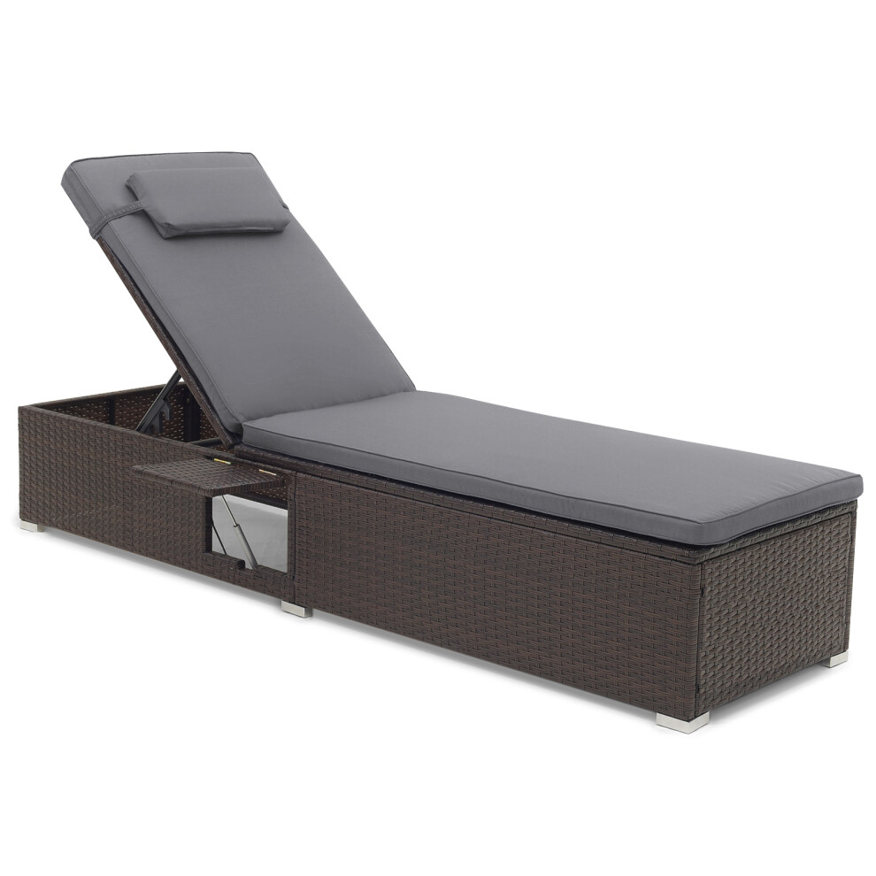 Patio Chaise Lounge w/ 6-level Backrest Comfy Seat Cushion & Headrest