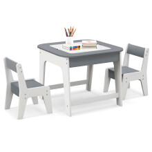 Kid's Table & Chairs Set with Double-sized Tabletop & Hidden Storage Space