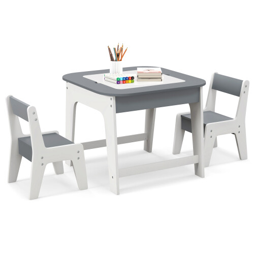 Casart Kid's Table & Chairs Set with Double-sized Tabletop & Hidden Storage Space