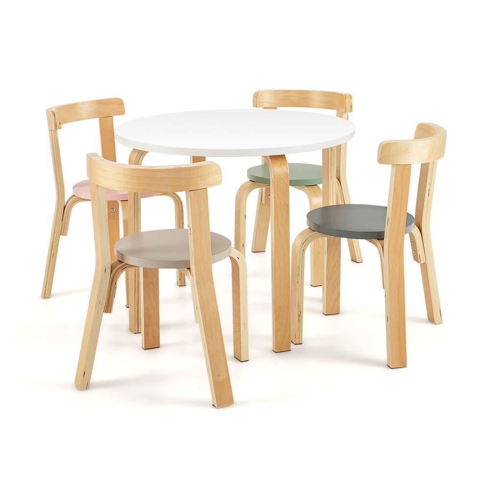 5-Piece Kids Bentwood Curved Back Table and Chair set Wooden Beige