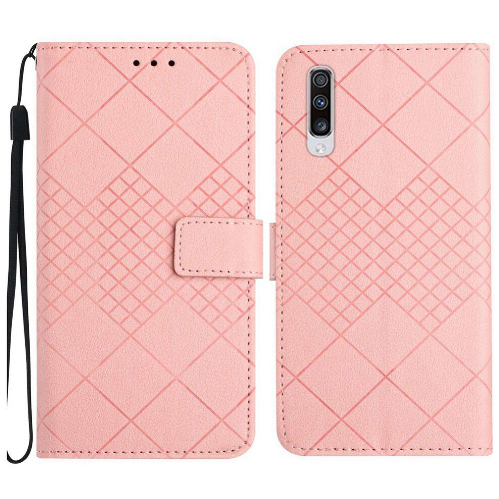 (Pink) Flip Case For Samsung Galaxy A50/A50s/A30s Diamond Embossed With Hand Strap Card Slot Stand Magnetic Cover Wallet Pu Leather Pink 764762623029