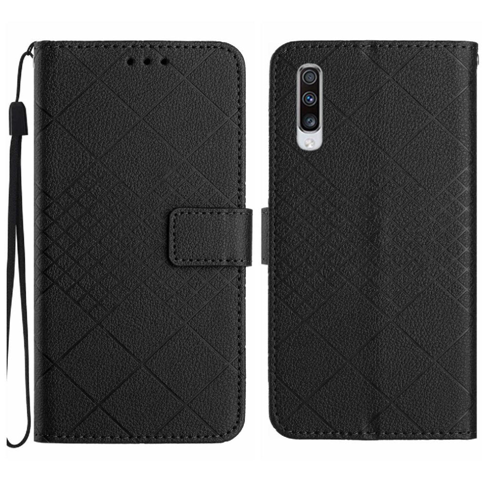 (Black) Flip Case For Samsung Galaxy A50/A50s/A30s Diamond Embossed With Hand Strap Card Slot Stand Magnetic Cover Wallet Pu Leather Black 764762623043