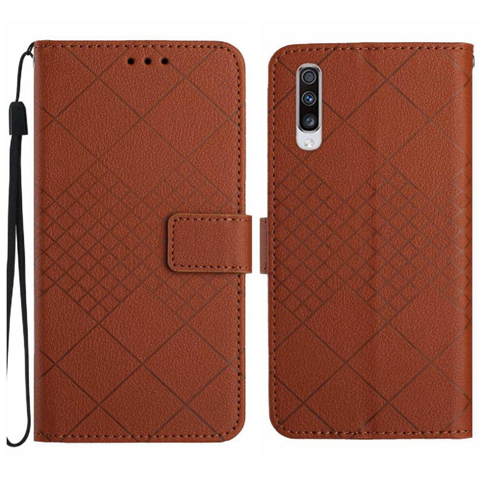 (Brown) Flip Case For Samsung Galaxy A50/A50s/A30s Diamond Embossed With Hand Strap Card Slot Stand Magnetic Cover Wallet Pu Leather Brown 764762623012