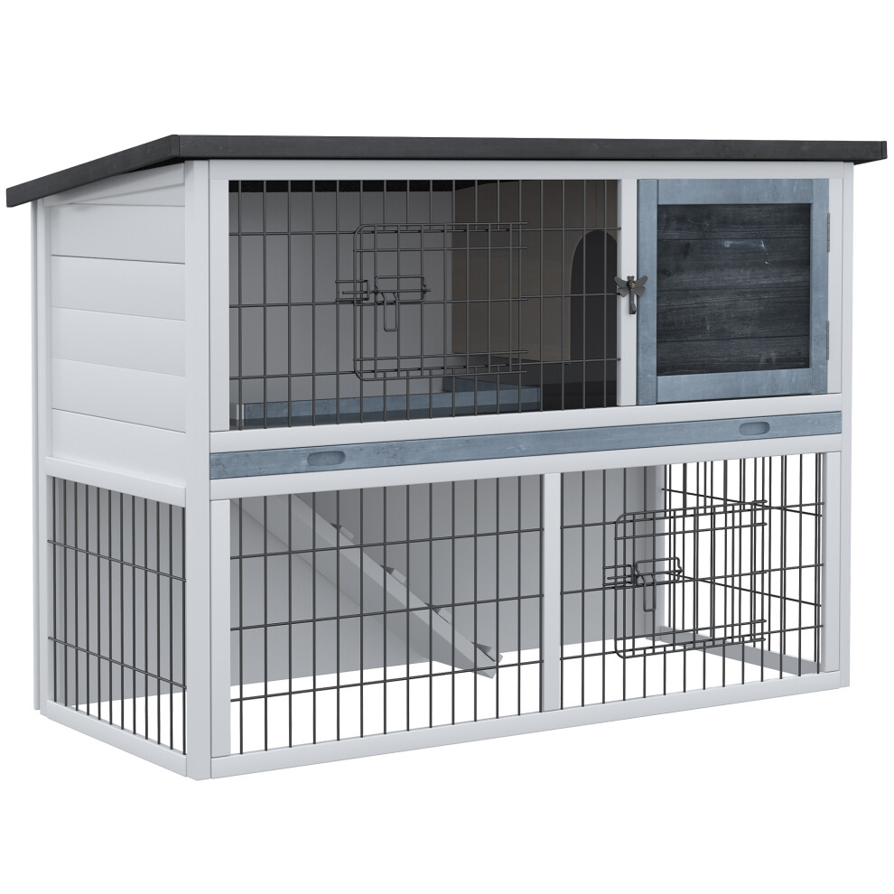 PawHut Rabbit Hutch w/ Removable Tray Openable Top for Indoors & Outdoors Grey