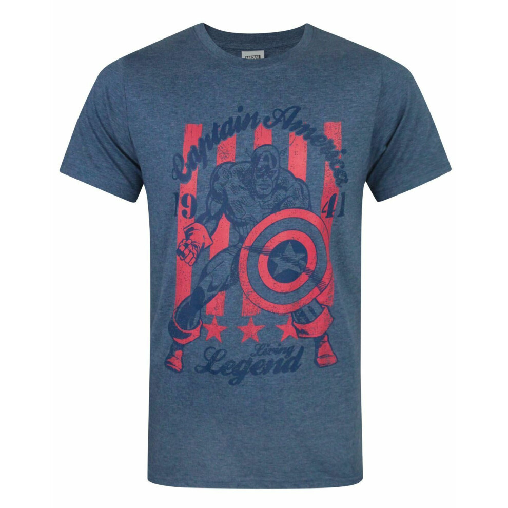 (Medium) Marvel Short Sleeved T-Shirt (Mens Blue)