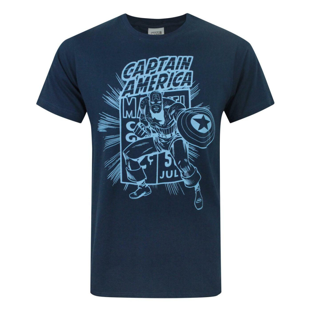 (Small) Marvel Short Sleeved T-Shirt (Mens Blue)
