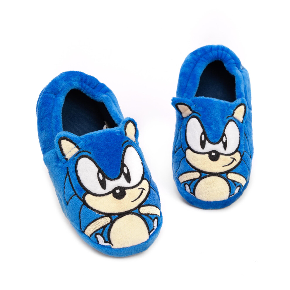 (2 UK) Sonic the Hedgehog 3D Slippers (Boys Blue)