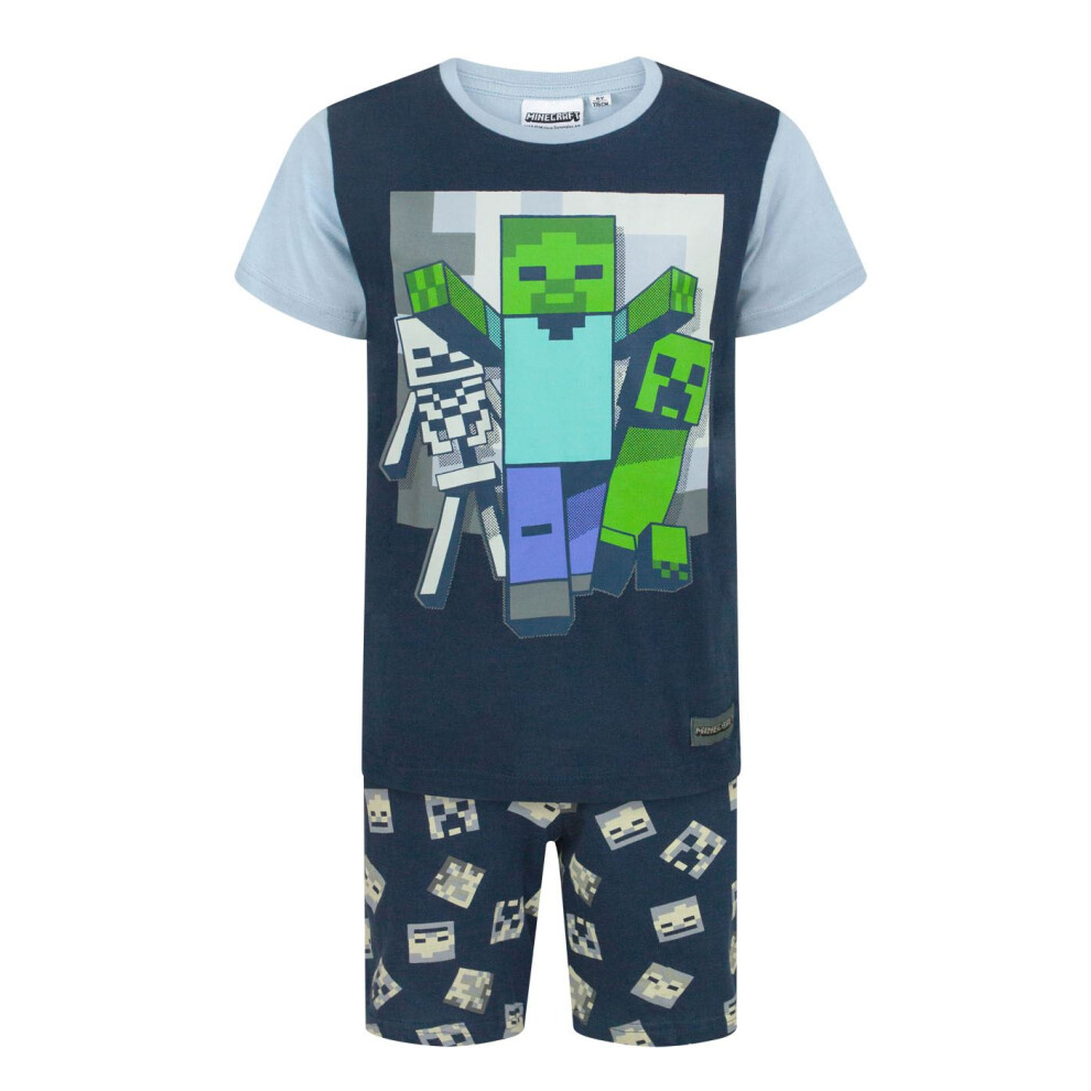 (8 Years) Minecraft Short Sleeve Short Leg Pyjama Set (Boys Blue)