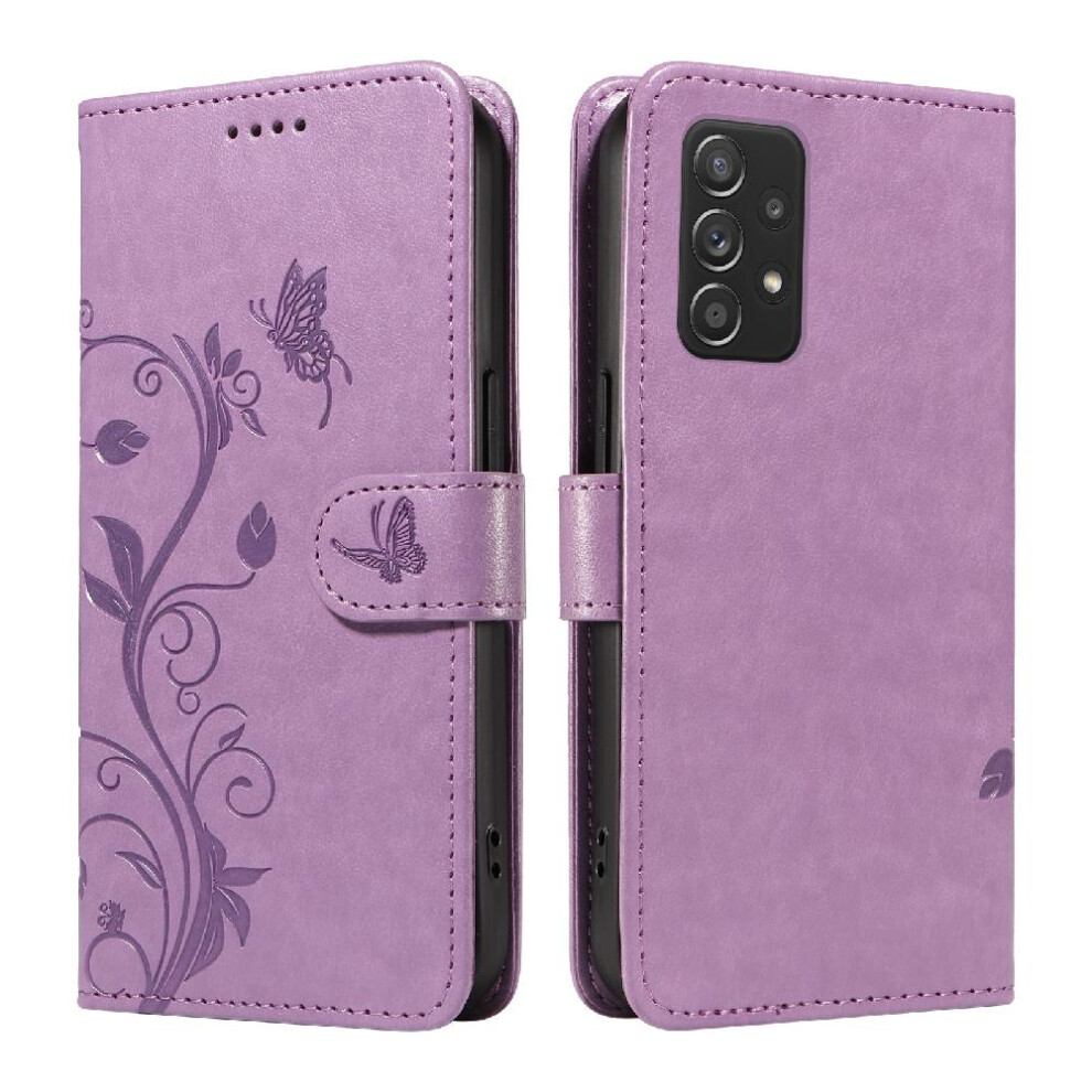 (Purple) Case For Samsung Galaxy A52/A52s And Card Slot Embossed Butterfly With Hand Strap Wallet Phone Case High Quality Leather Purple 764762626136