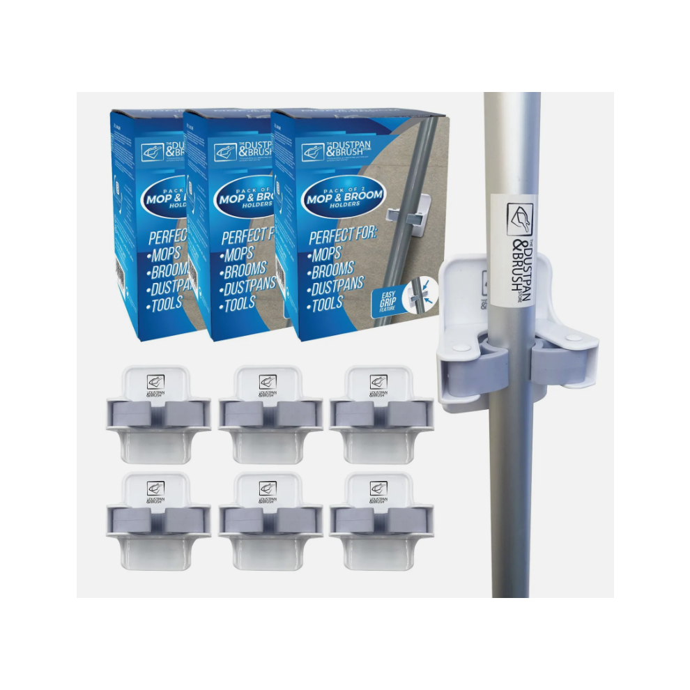 The Dustpan & Brush Store Broom And Mop Holder Handle Wall Mount Self Adhesive Grip Clips Hooks