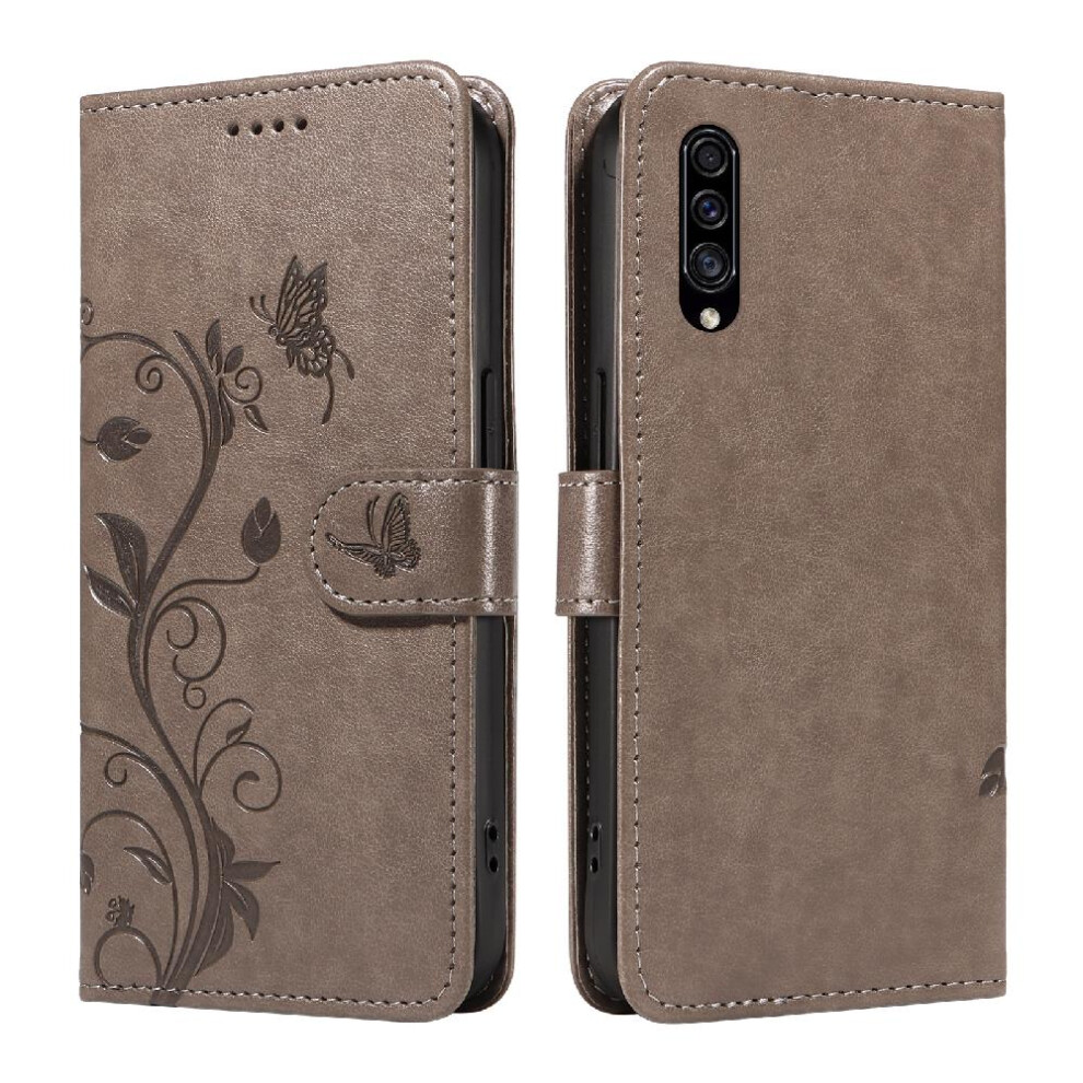 ( ) Case For Samsung Galaxy A50/A50s/A30s High Quality Leather Wallet Phone Case Embossed Butterfly And Card Slot With Hand Strap Gray 764762626334